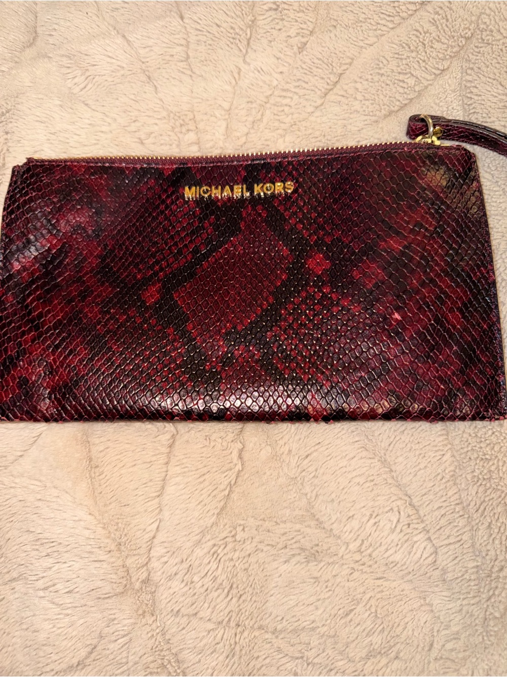 Michael Kors Jet Set Large Zip Clutch Wristlet designed snakeskin exotic maroon